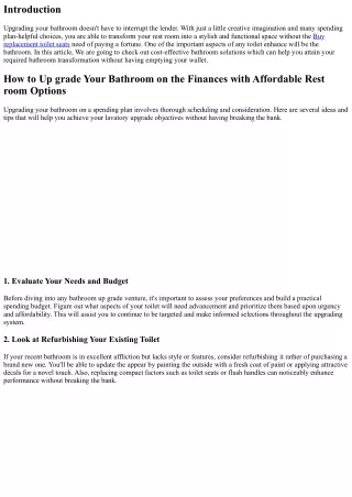 Tips on how to Improve Your Toilet on a Budget with Affordable Rest room Alterna
