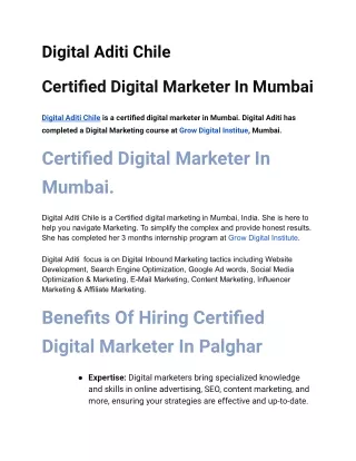 digital Aditi chile - certified digital marketer in bhayander