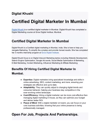 Digital Khushi Tiwari- Certified Digital Marketer in nallasopara mumbai