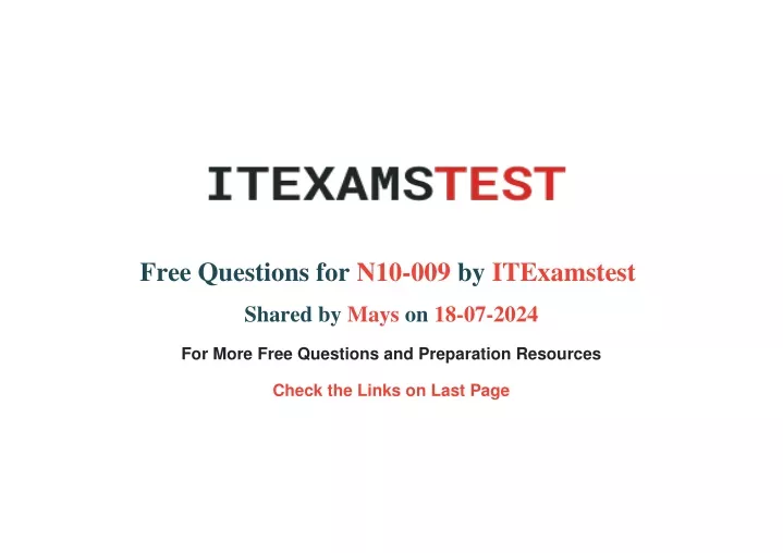 free questions for n10 009 by itexamstest