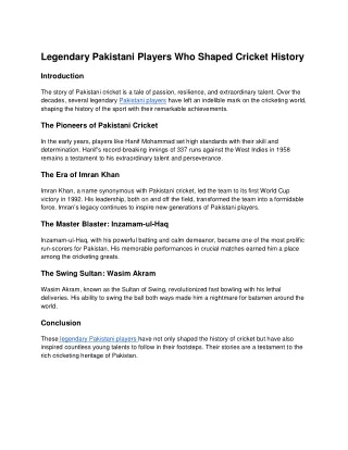 Legendary Pakistani Players Who Shaped Cricket History