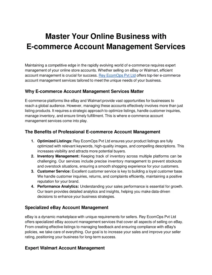 master your online business with e commerce account management services