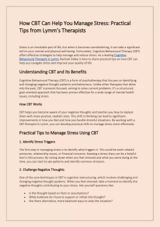 How CBT Can Help You Manage Stress Practical Tips from Lymm’s Therapists
