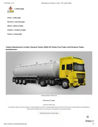 Manufacturer of Tankers in India - VST coreB Trailers