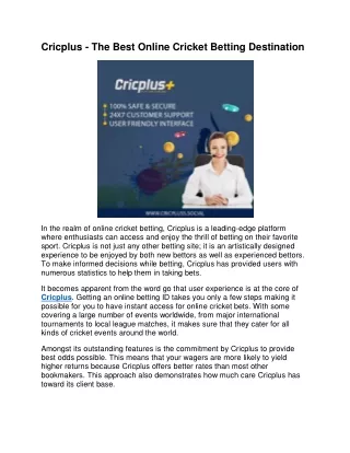 Cricplus The Best Online Cricket Betting Destination