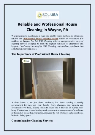 Reliable and Professional House Cleaning in Wayne, PA