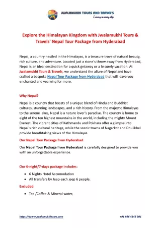 Explore the Himalayan Kingdom with Jwalamuki Tours & Travels' Nepal Tour Package