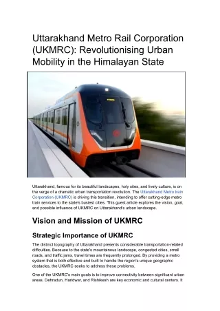 Uttarakhand Metro Rail Corporation (UKMRC)_ Revolutionising Urban Mobility in the Himalayan State
