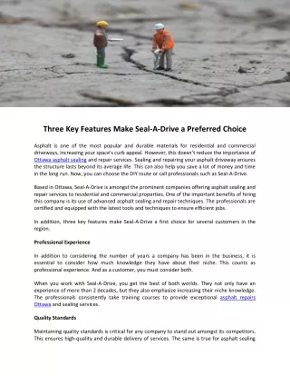 Three Key Features Make Seal-A-Drive a Preferred Choice