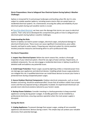 Storm Preparedness- How to Safeguard Your Electrical System During Sydney's Weather Challenges