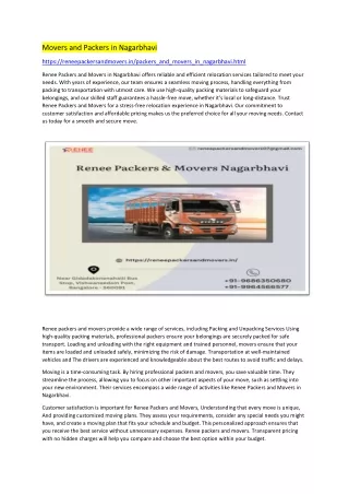 Movers and Packers in Nagarbhavi