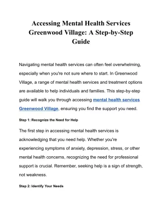 Accessing Mental Health Services Greenwood Village: A Step-by-Step Guide