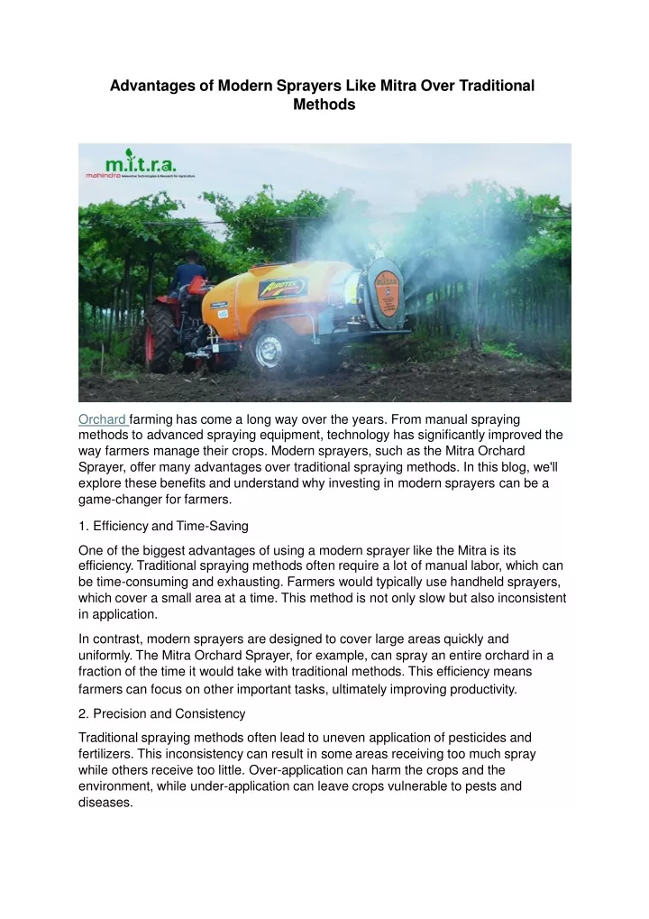 advantages of modern sprayers like mitra over