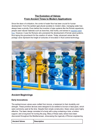 The Evolution of Valves: From Ancient Times to Modern Applications