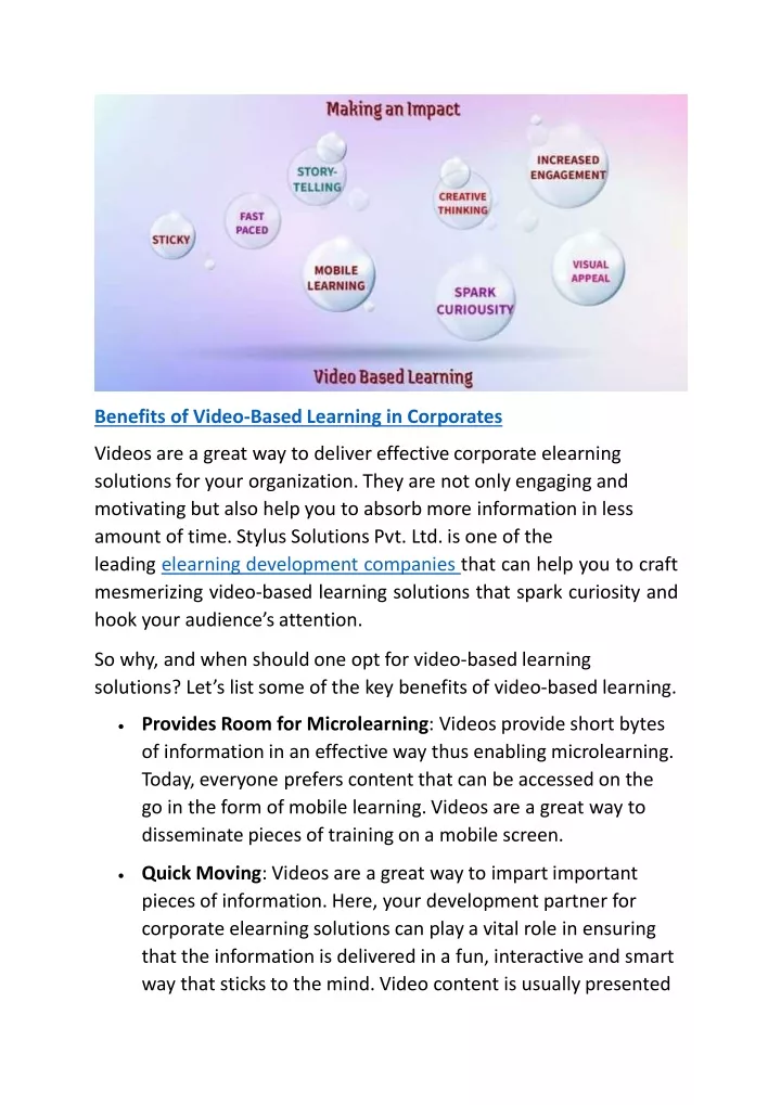 benefits of video based learning in corporates