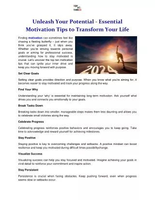 Unleash Your Potential - Essential Motivation Tips to Transform Your Life
