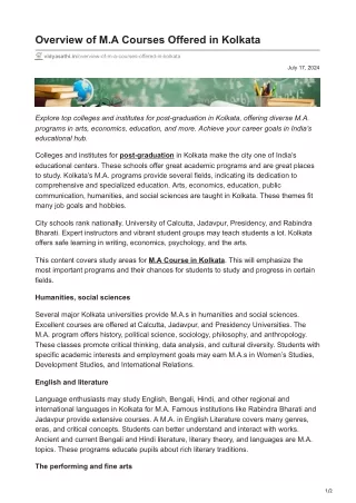 overview of m a courses offered in kolkata