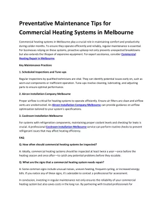 Preventative Maintenance Tips for Commercial Heating Systems in Melbourne