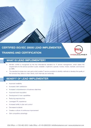 WL - ISO 20000 Lead Implementer Training and Certification Course in Hyderabad