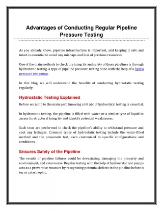 Advantages of Conducting Regular Pipeline Pressure Testing