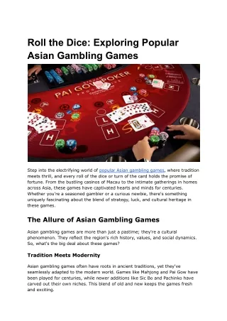 roll the dice exploring popular asian gambling