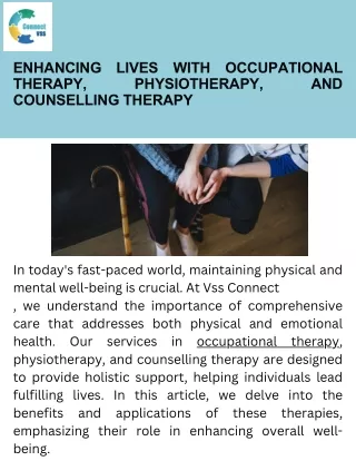 Enhancing Lives with Occupational Therapy, Physiotherapy, and Counselling Therapy