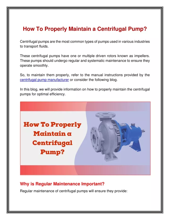 how to properly maintain a centrifugal pump