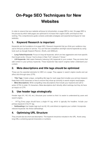 On Page SEO Techniques for New Websites