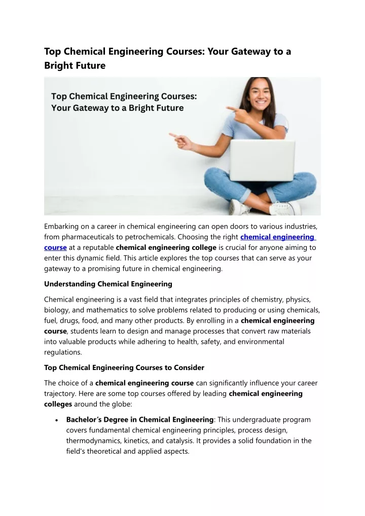 top chemical engineering courses your gateway