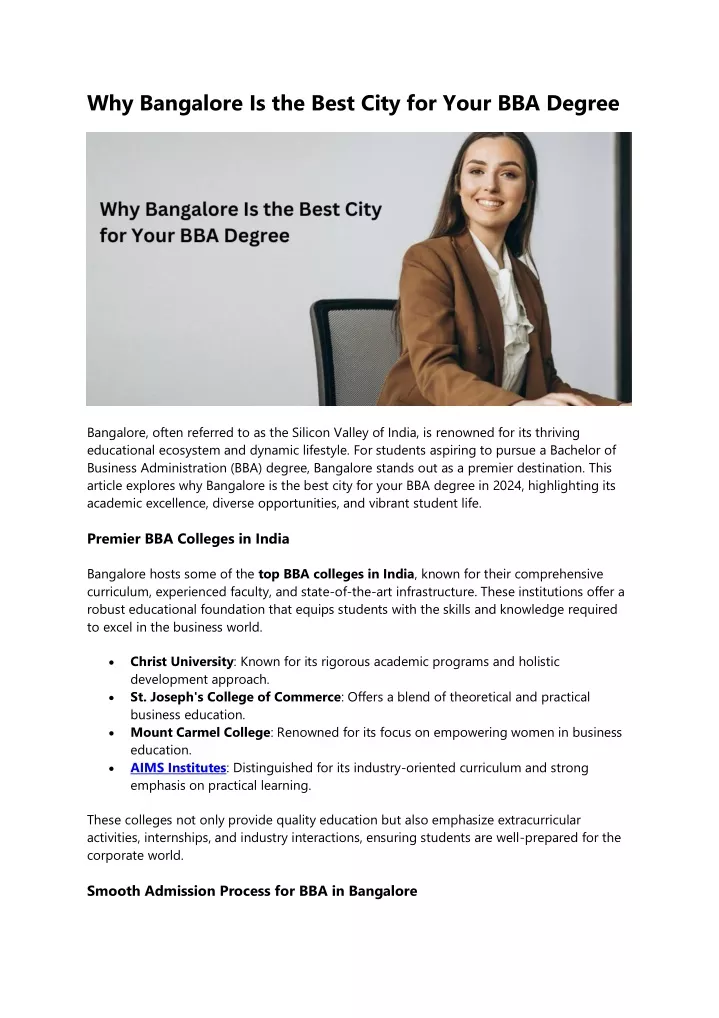 why bangalore is the best city for your bba degree