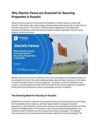 Why Electric Fences are Essential for Securing Properties in Karachi