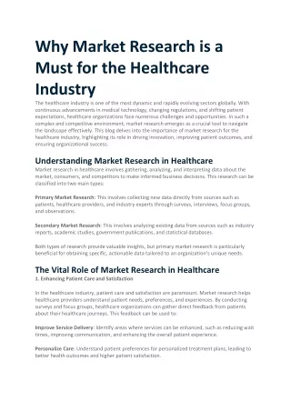 Why Market Research is a Must for the Healthcare Industry