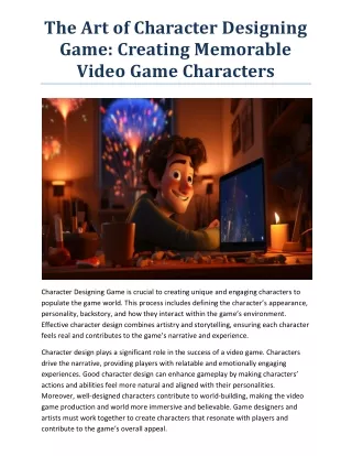 The Art of Character Designing Game- Creating Memorable Video Game Characters