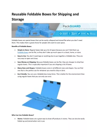 Reusable Foldable Boxes for Shipping and Storage