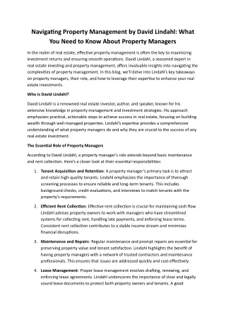 Navigating Property Management by David Lindahl