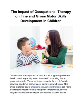The Impact of Occupational Therapy on Fine and Gross Motor Skills Development in Children