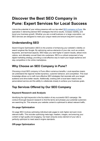 Discover the Best SEO Company in Pune: Expert Services for Local Success
