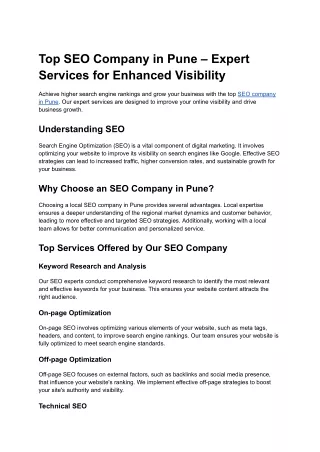 Top SEO Company in Pune – Expert Services for Enhanced Visibility