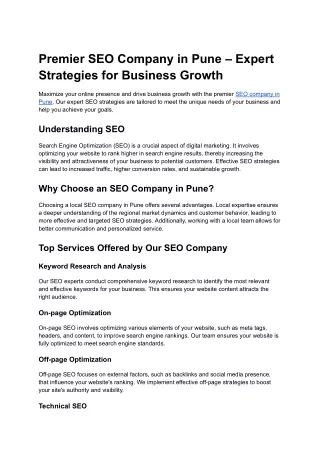 Premier SEO Company in Pune – Expert Strategies for Business Growth