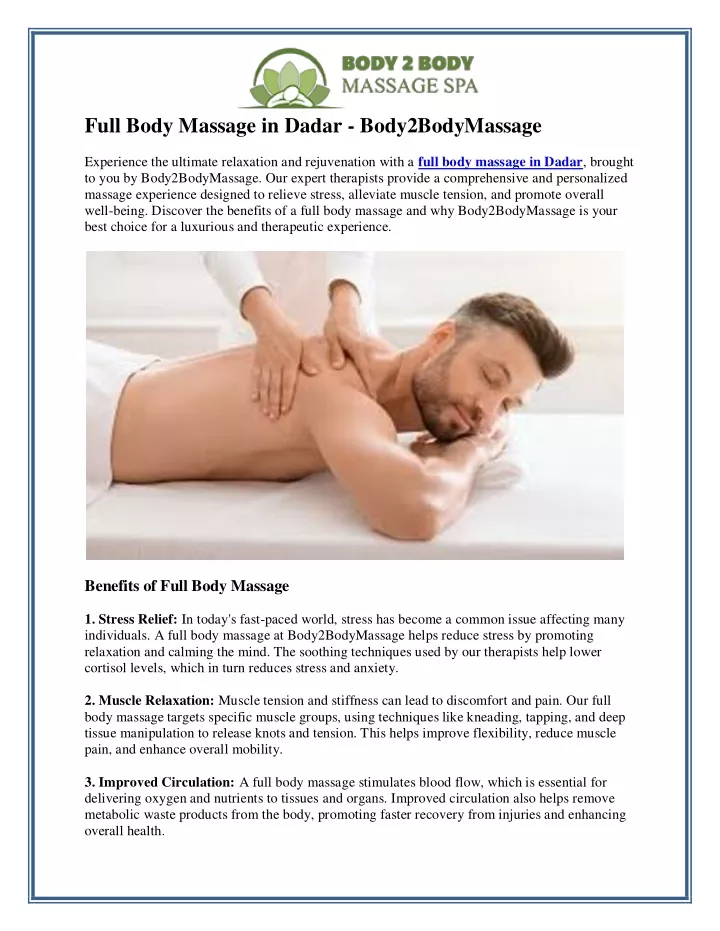 full body massage in dadar body2bodymassage