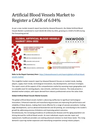 Artificial Blood Vessels Market to Register a CAGR of 6.04%