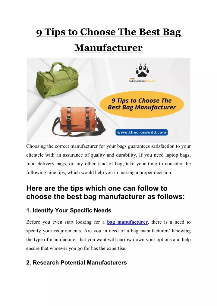 9 tips to choose the best bag manufacturer