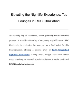 Elevating the Nightlife Experience: Top Lounges in RDC Ghaziabad