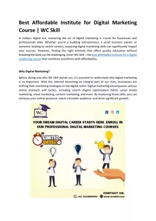 Best Affordable Institute for Digital Marketing Course | WC Skill