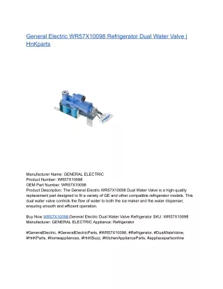 General Electric WR57X10098 Refrigerator Dual Water Valve _ HnKparts