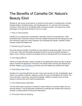 Comparing Camellia Oil with Other Oils