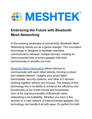 Embracing the Future with Bluetooth Mesh Networking