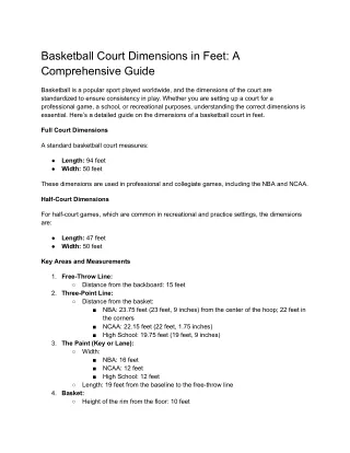 Basketball Court Dimensions in Feet