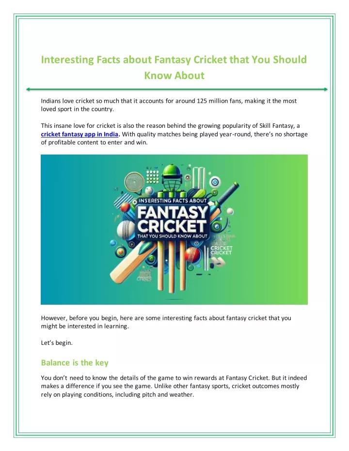 interesting facts about fantasy cricket that