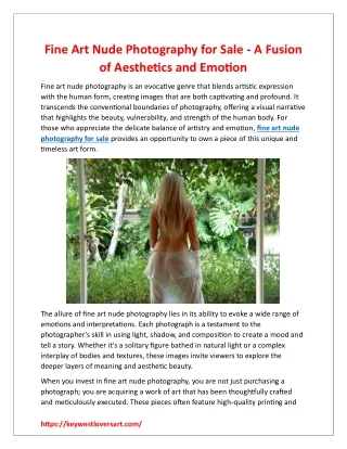 Fine Art Nude Photography for Sale - A Fusion of Aesthetics and Emotion